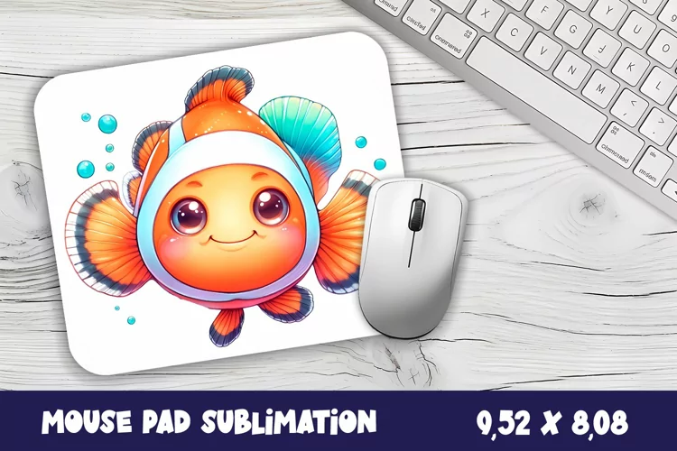 Watercolor Fish Mouse Pad Template, Sea Sublimation Design