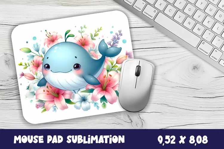 Whale flowers Mouse Pad Design, Sea Sublimation Designs
