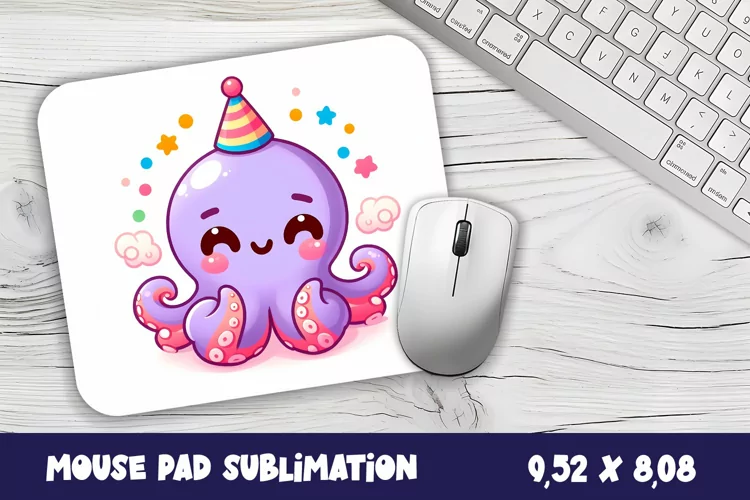 Watercolor Octopus Mouse Pad Design, Sea Sublimation Designs
