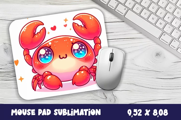 Cute Watercolor Baby Crab Mouse Pad Design, Sea Sublimation