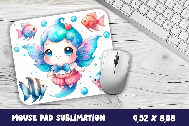 Watercolor Fish Mouse Pad Template, Sea Sublimation Design