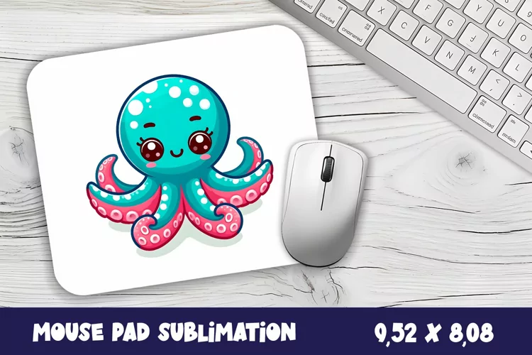 Watercolor Octopus Mouse Pad Design, Sea Sublimation Designs