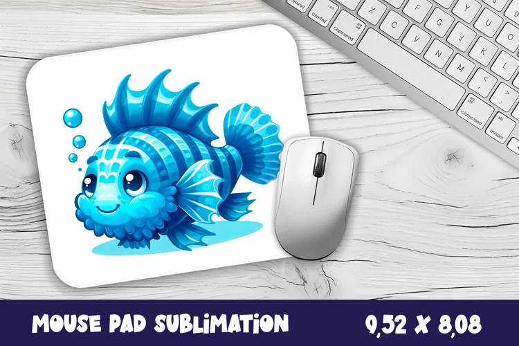 Watercolor Fish Mouse Pad Template, Sea Sublimation Design