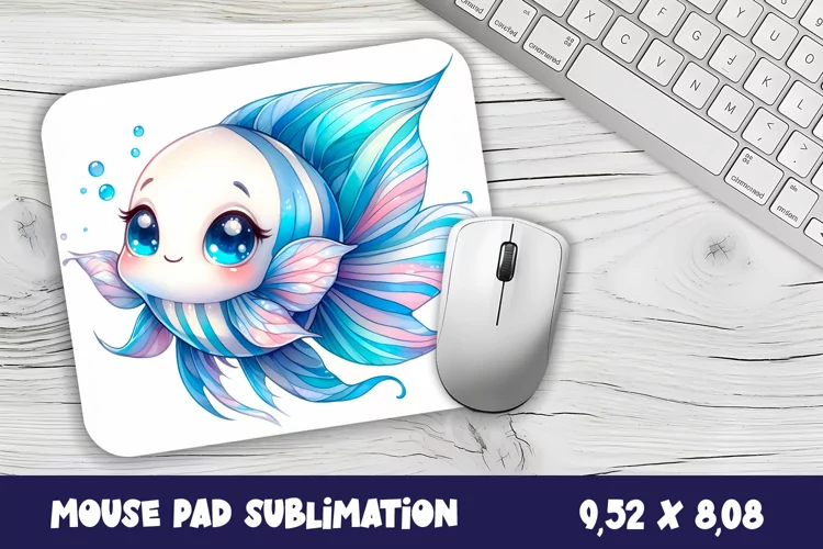 Watercolor Fish Mouse Pad Template, Sea Sublimation Design