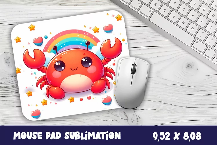 Cute Watercolor Baby Crab Mouse Pad Design, Sea Sublimation