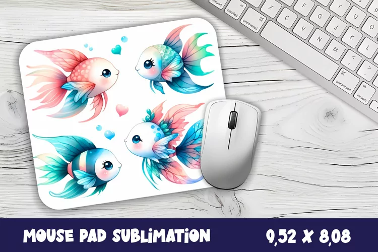 Watercolor Fish Mouse Pad Template, Sea Sublimation Design