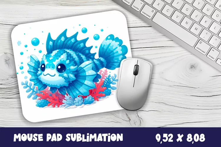 Watercolor Fish Mouse Pad Template, Sea Sublimation Design