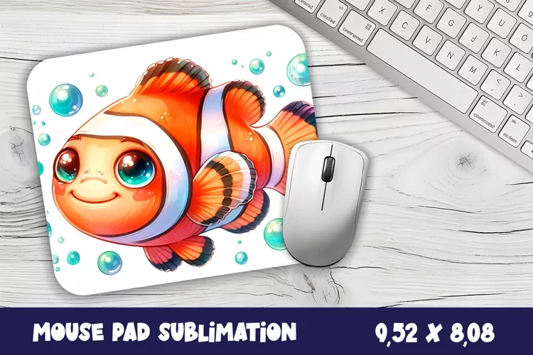Watercolor Fish Mouse Pad Template, Sea Sublimation Design