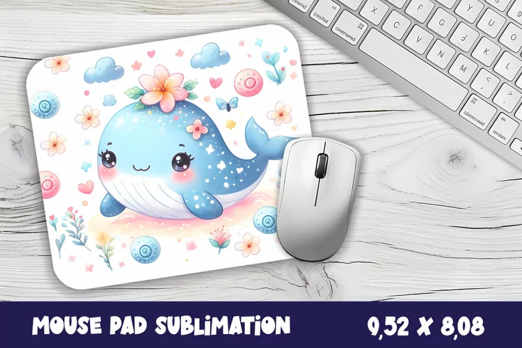 Whale flowers Mouse Pad Design, Sea Sublimation Designs