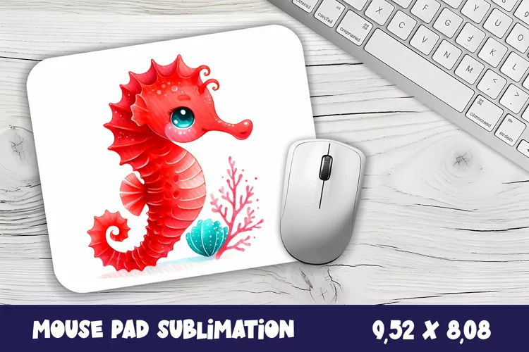 Cute Watercolor Baby Seahorse| Mouse Pad Sublimation
