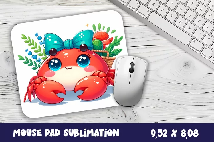 Cute Watercolor Baby Crab Mouse Pad Design, Sea Sublimation