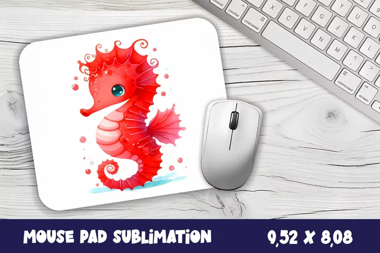 Cute Watercolor Baby Seahorse| Mouse Pad Sublimation