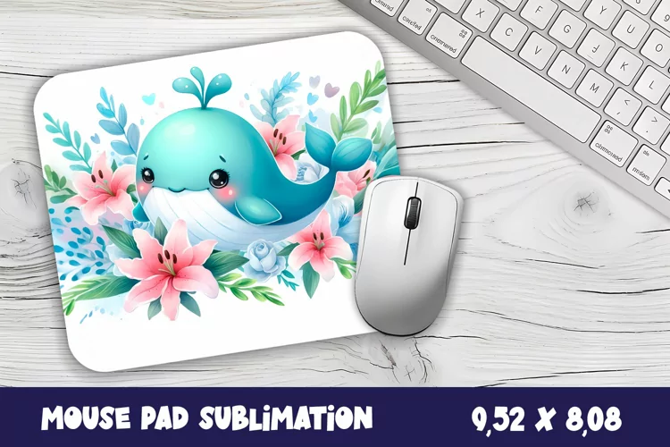 Whale flowers Mouse Pad Design, Sea Sublimation Designs