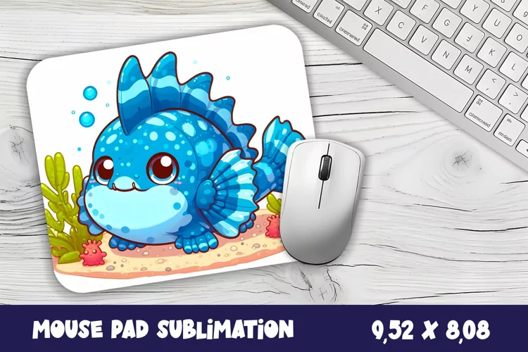 Watercolor Fish Mouse Pad Template, Sea Sublimation Design