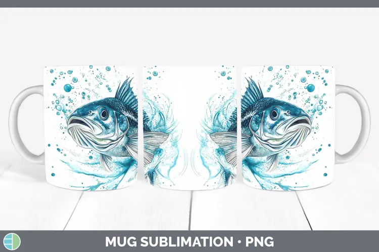 Watercolor Fish Mug Wrap Sublimation Coffee Cup Designs
