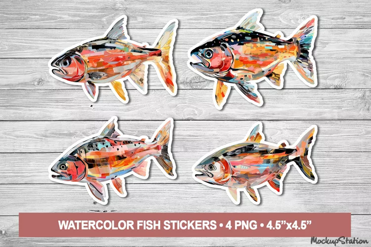 Watercolor Fish Stickers | Vintage Fishing Printable PNG