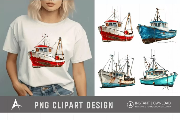 Watercolor Fishing Boat Clipart