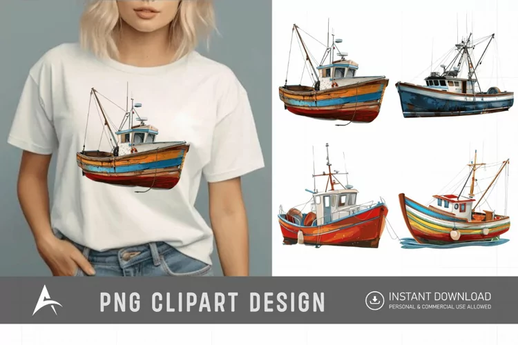 Watercolor Fishing Boat Clipart