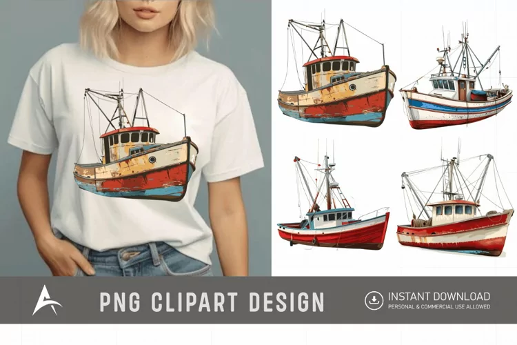 Watercolor Fishing Boat Clipart