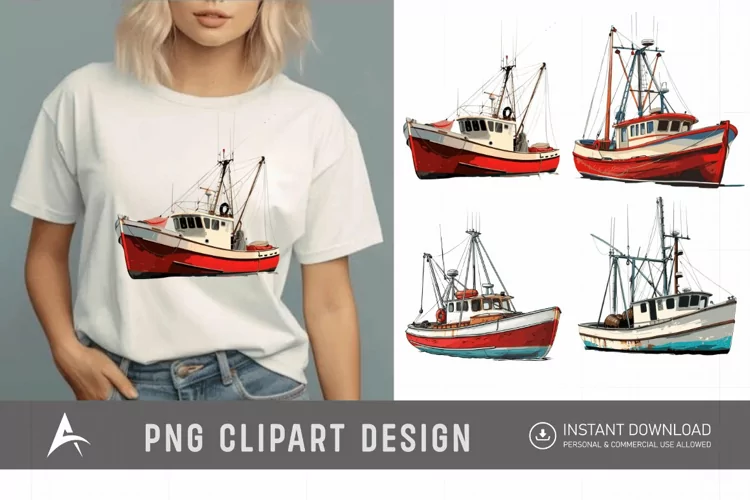 Watercolor Fishing Boat Clipart