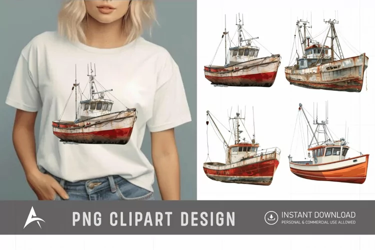 Watercolor Fishing Boat Clipart