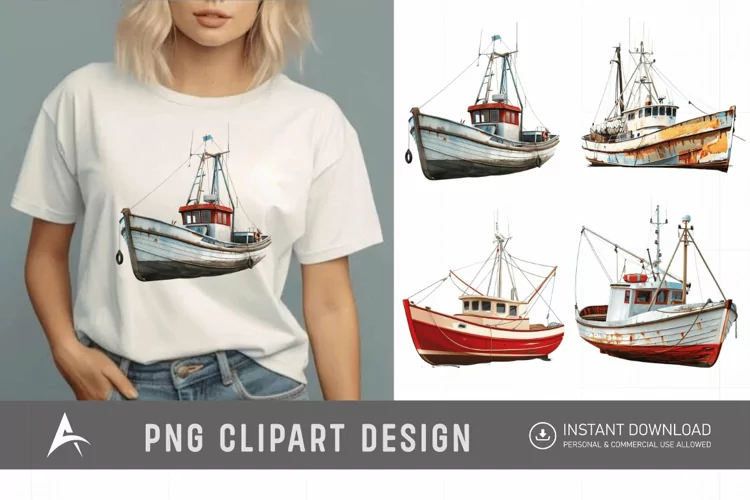 Watercolor Fishing Boat Clipart