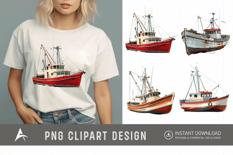 Watercolor Fishing Boat Clipart