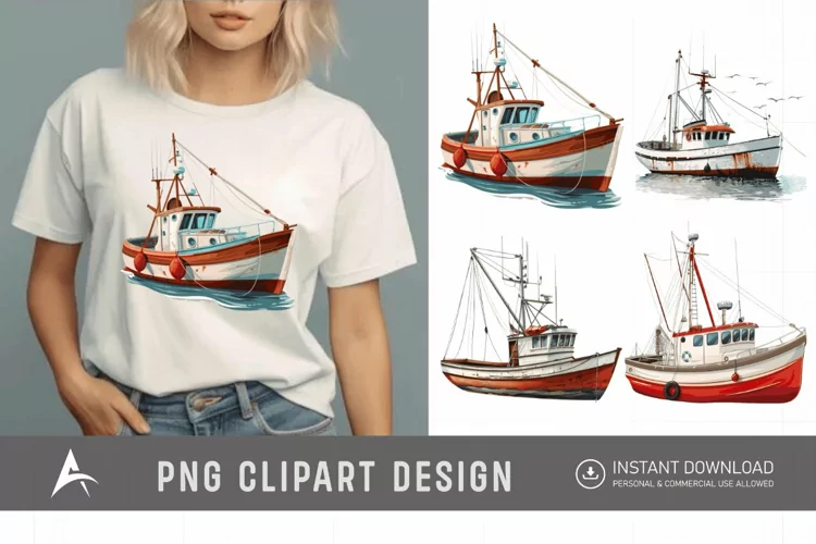 Watercolor Fishing Boat Clipart