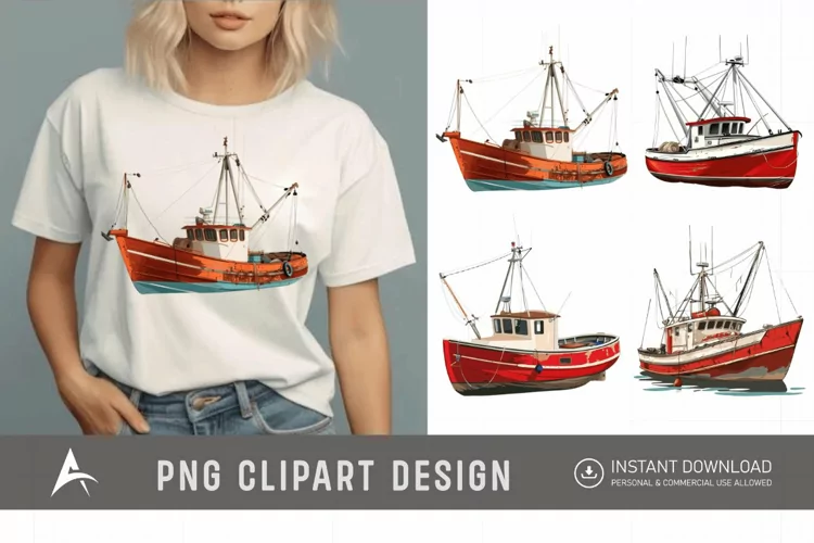 Watercolor Fishing Boat Clipart