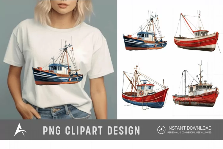 Watercolor Fishing Boat Clipart
