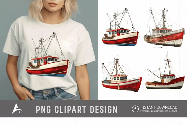 Watercolor Fishing Boat Clipart