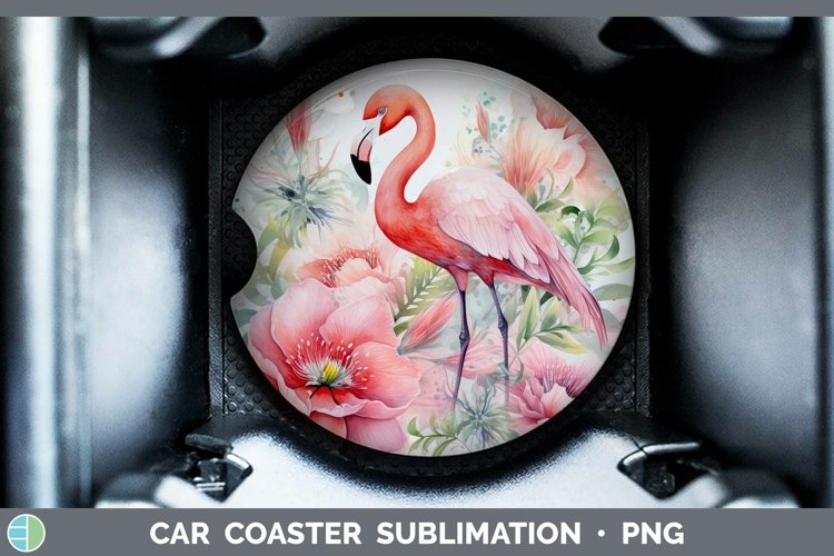 Watercolor Flamingo Car Coaster | Sublimation Coaster Design
