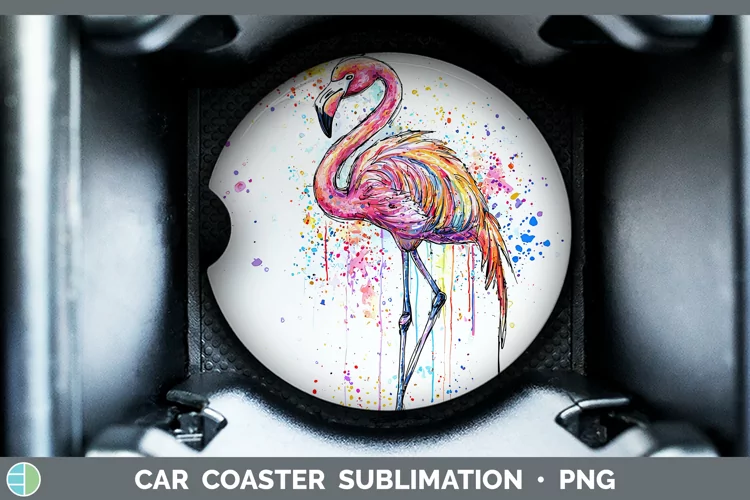 Watercolor Flamingo Car Coaster Sublimation Designs
