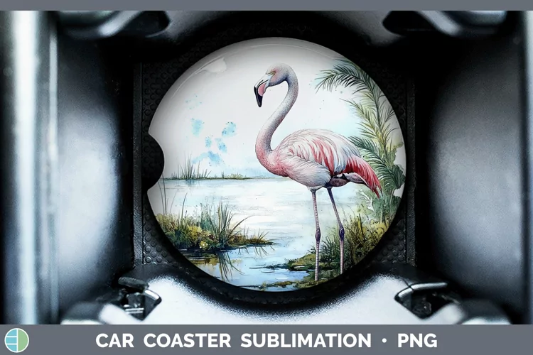 Watercolor Flamingo Car Coaster Sublimation Designs