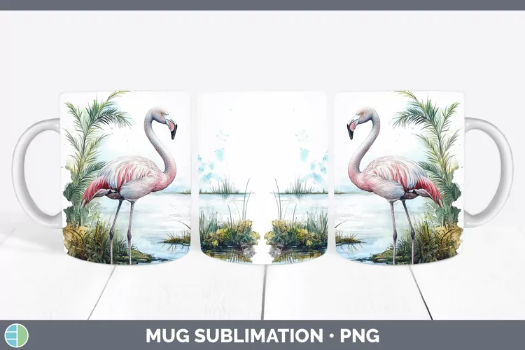 Watercolor Flamingo Mug Wrap Sublimation Coffee Cup Designs