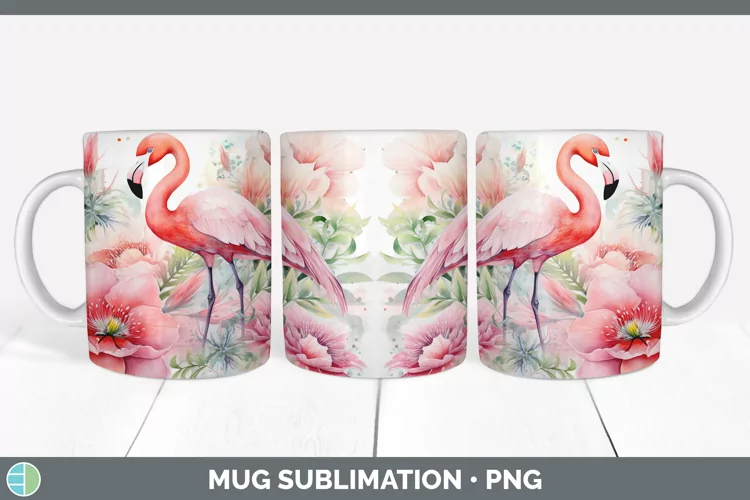 Watercolor Flamingo Mug Wrap | Sublimation Coffee Cup Design