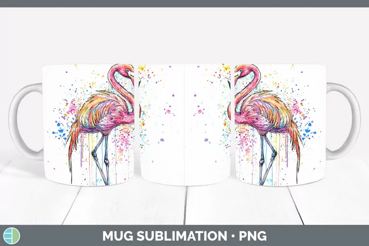 Watercolor Flamingo Mug Wrap Sublimation Coffee Cup Designs