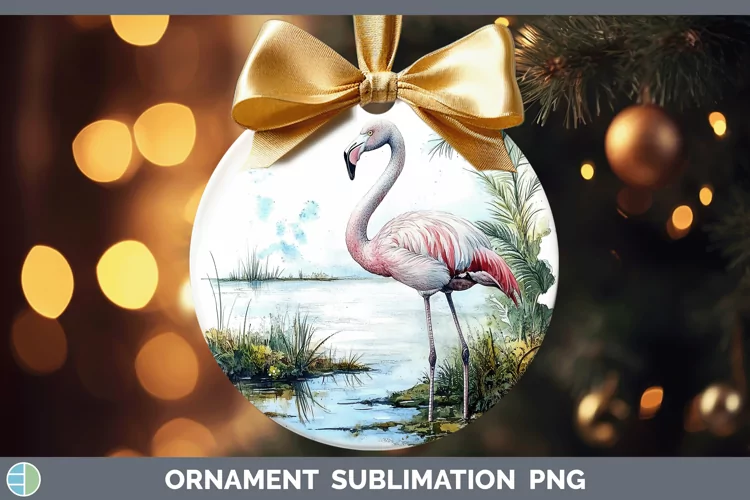 Watercolor Flamingo Ornament Sublimation Bauble Designs