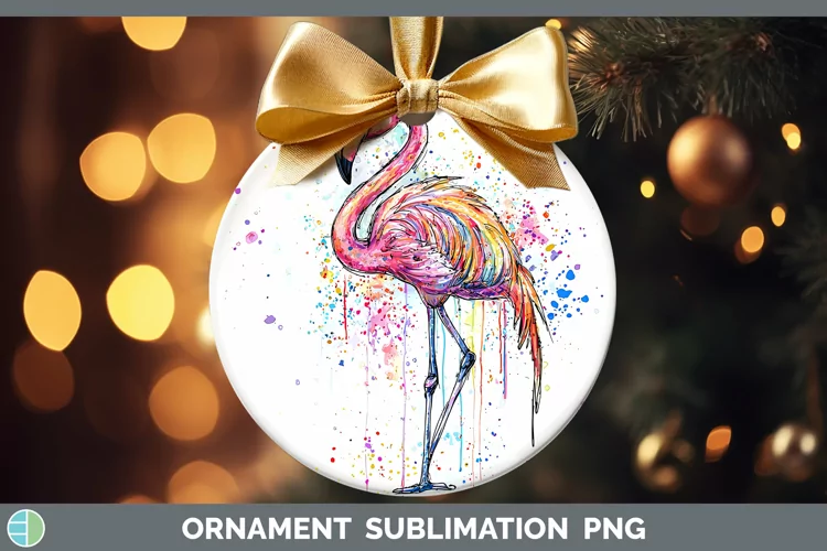 Watercolor Flamingo Ornament Sublimation Bauble Designs