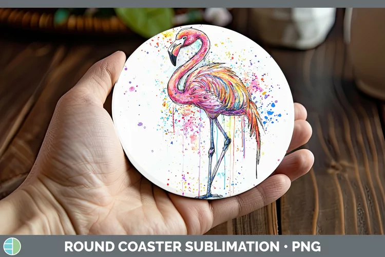 Watercolor Flamingo Round Coaster Sublimation Coaster Design