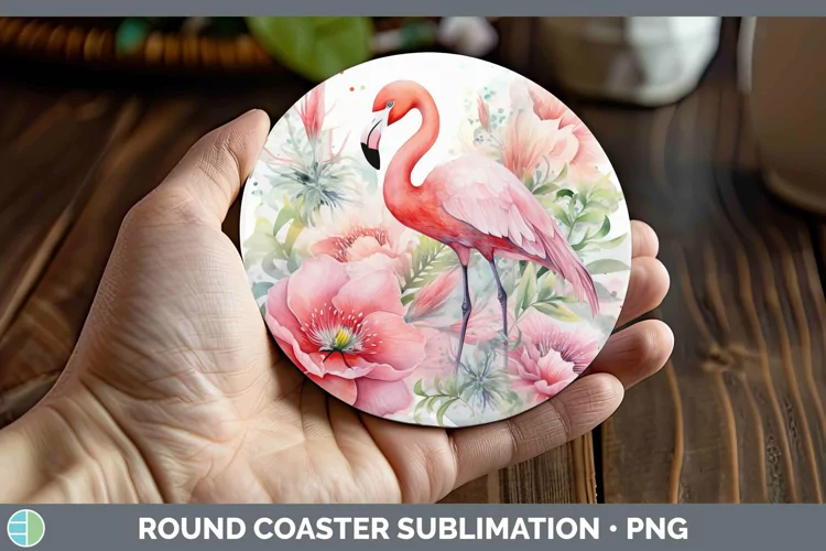 Watercolor Flamingo Round Coaster | Sublimation Coaster Desi