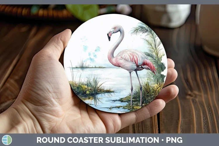 Watercolor Flamingo Round Coaster Sublimation Coaster Design