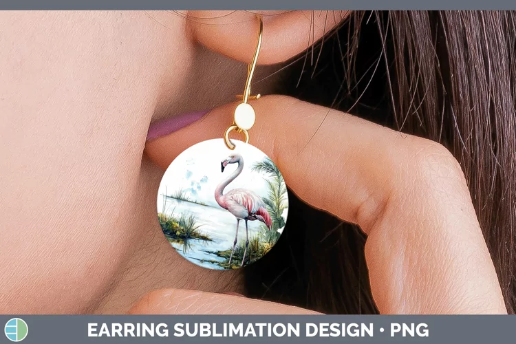 Watercolor Flamingo Round Earrings Sublimation Earrings Desi