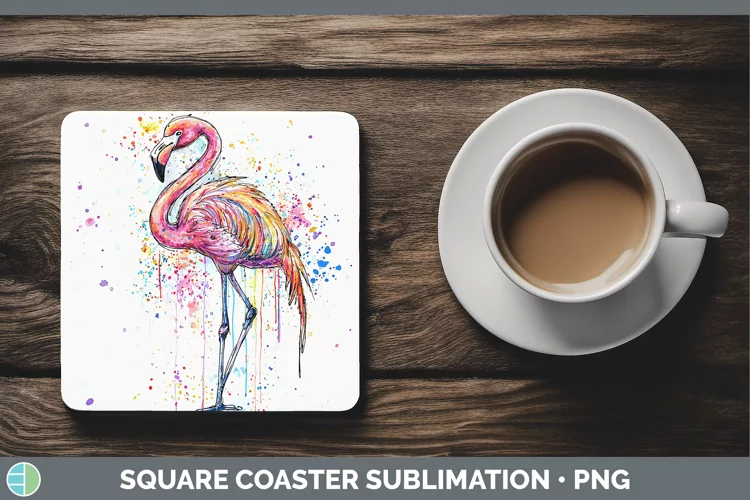 Watercolor Flamingo Square Coaster Sublimation Coaster Desig
