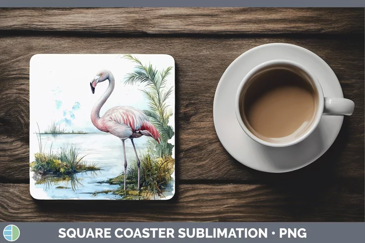 Watercolor Flamingo Square Coaster Sublimation Coaster Desig
