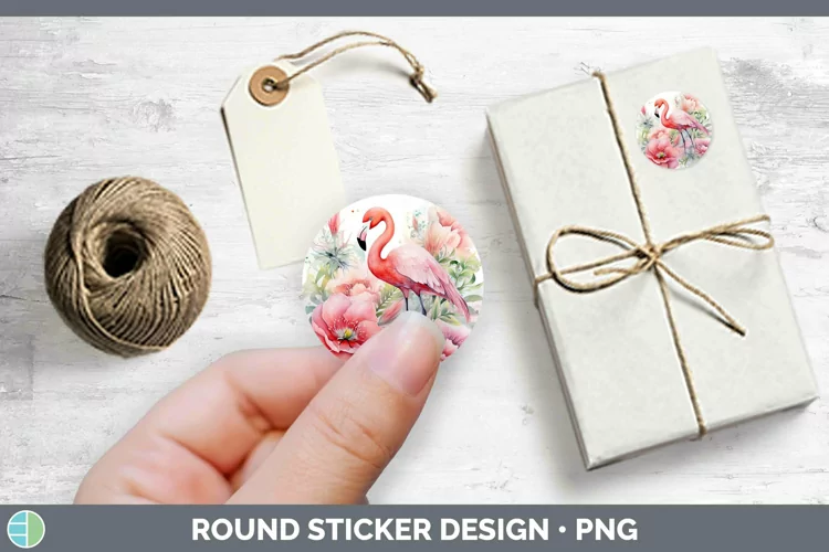 Watercolor Flamingo Stickers | Round Labels Designs