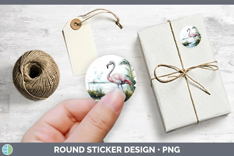 Watercolor Flamingo Stickers | Round Labels Designs