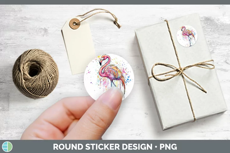 Watercolor Flamingo Stickers | Round Labels Designs