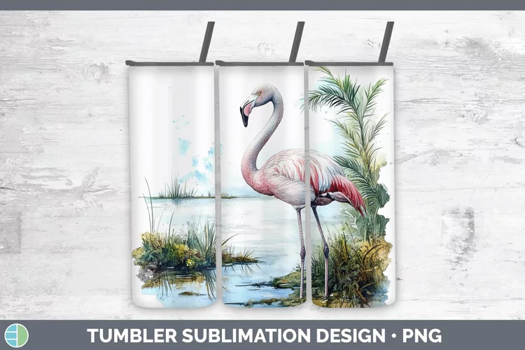 Watercolor Flamingo Tumbler Sublimation 20 oz Skinny Tumbler