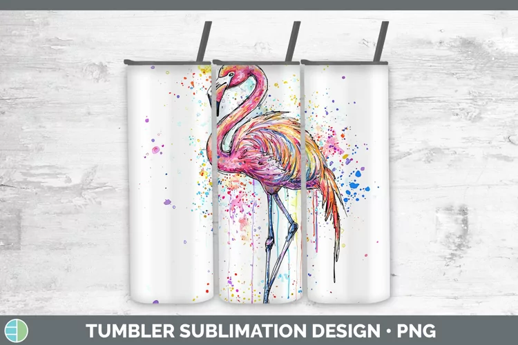 Watercolor Flamingo Tumbler Sublimation 20 oz Skinny Tumbler